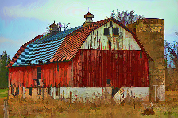 Day 45. Barn with a watercolor effect applied