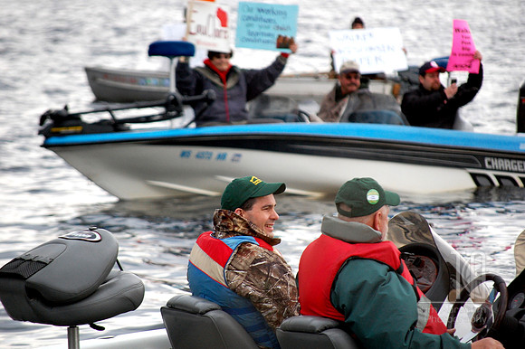 Day 60. Wis. Gov. Scott Walker met some 'fans' on his way out on the lake for the Governor's Fishing Opener
