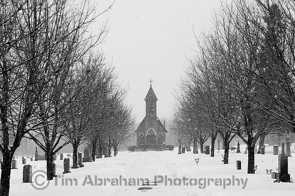 Day 1. My birthday. This is the chapel in Sacred Heart Cemetery near our home. My photo-a-day year begins snowy.